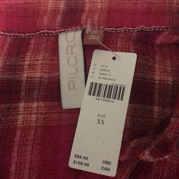 ❤️ XS ❤️ NWT Anthro Top Buttondown Plaid Patch Pockets Oversized​ - Picture 3 of 7